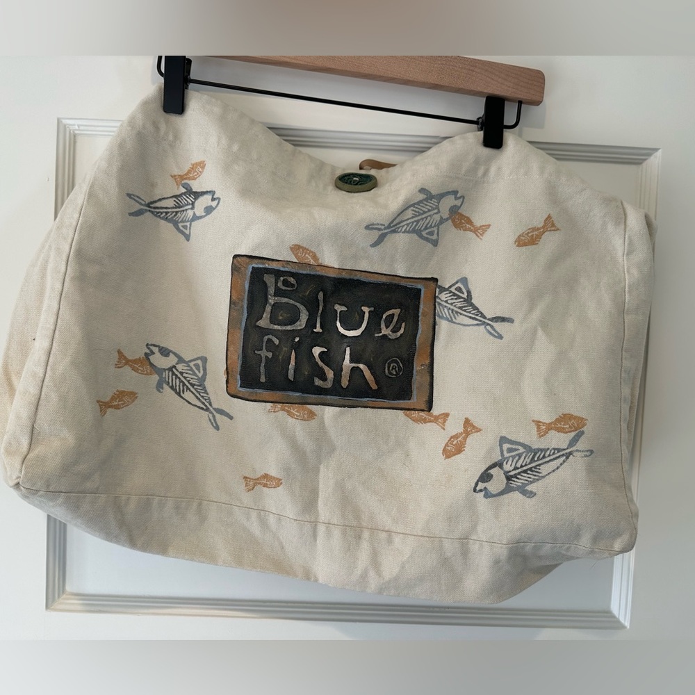 Blue Fish Cotton Canvas Tote - small fish - Picture 3 of 6